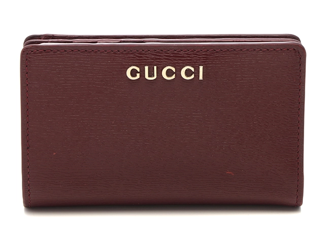 GUCCI　グッチ　2つ折り財布　スクリプトスクリプト　カードケース　ウォレット　ロッソアンコーラ　レザー【208】2143200603768