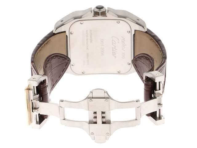 Cartier カルティエ 腕時計 サントス100 LM W20077X7 K18イエローゴールド/スティール/アリゲーターベルト シルバー文字盤 自動巻き【472】SJ