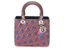 Dior　ディオール　カナージュ　レディディオールハンドバッグ　ミディアム　アンセルム・ライルコラボ　メタリックパープル/オレンジ　SV金具　旧型　レザー【431】2143200604130