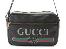 GUCCI　グッチ　ロゴプリント　ショルダーバッグ　523589　ブラック　レザー【433】2143200604192