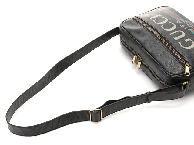 GUCCI　グッチ　ロゴプリント　ショルダーバッグ　523589　ブラック　レザー【433】2143200604192