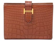 HERMES　エルメス　小物　二つ折り財布　ベアンコンパクト　ゴールド・GP金具　アリゲーター　U刻印・2022年頃製造　箱付き　【472】HA