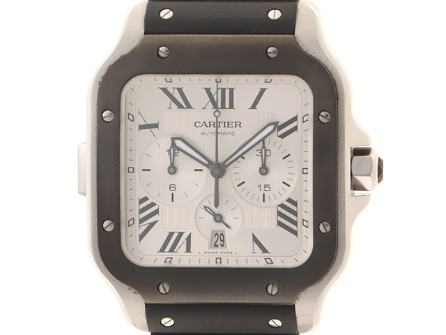 Cartier  カルティエ　2024年ギャランティ　サントス ドゥ カルティエ　100m防水　クロノグラフ XL　自動巻き　WSSA0017　シルバー文字盤　参考定価：1,412,400円　【432】　2143200604857