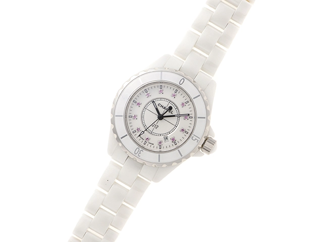 CHANEL シャネル J12 2004年銀座100本限定 H1476 ホワイト セラミック/SS ピンクサファイア12P レディース クォーツ2143200606455【432】
