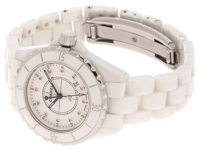 CHANEL シャネル J12 2004年銀座100本限定 H1476 ホワイト セラミック/SS ピンクサファイア12P レディース クォーツ2143200606455【432】