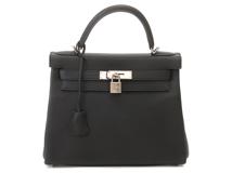 HERMES エルメス ケリー28 ハンドバッグ ブラック SV シルバー金具 トゴ C刻印　約2018年製造　433