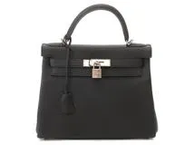 HERMES エルメス ケリー28 ハンドバッグ ブラック SV シルバー金具 トゴ C刻印　約2018年製造　433