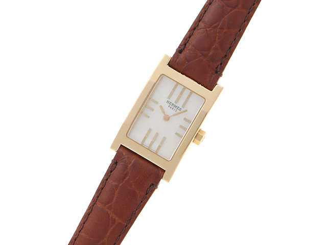HERMES エルメス タンデム ホワイトシェル文字盤/YGケース/レザー