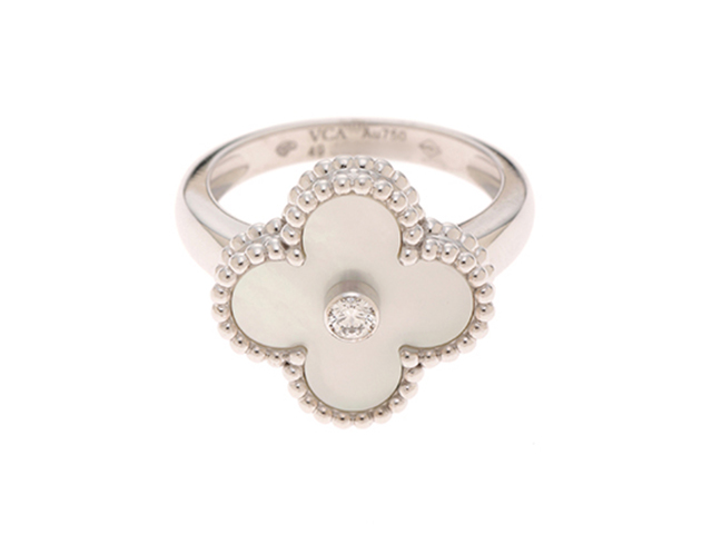 ■VanCleef&Arpels■ヴィンテージ アルハンブラ リング 白 Van Cleef ＆Arpels ヴィンテージ アルハンブラ リング 指輪 白