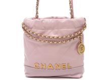 CHNAEL　シャネル　ハンドバック　 CHANEL22 ミニハンドバッグ ピンク/ パープル ゴールドプレート 　カーフスキン AS3980B16647NY225 【472】AH