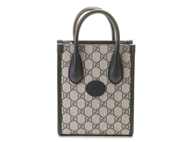 GUCCI　グッチ　インターロッキングG　GGスプリーム　ミニトートバッグ　ベージュ／ネイビー　671623　2143200610537　【437】