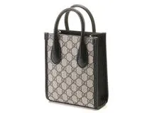 GUCCI　グッチ　インターロッキングG　GGスプリーム　ミニトートバッグ　ベージュ／ネイビー　671623　2143200610537　【437】