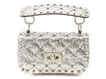 VALENTINO バレンティノ　ロックスタッズ　チェーンショルダー　シルバー　レザー／グリッター　UW2B0G37LVR　2143200611381　【437】