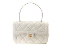 CHANEL シャネル ハンドバッグ ワイルドステッチハンドバッグ レザー ホワイト/ゴールド金具【472】YY