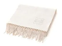 LOEWE 刺繍ロゴ マフラー　ベージュ LOEWE】バイカラー ウール カシミヤ スカーフ/ Ivory Sand