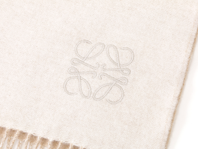 LOEWE ロエベ カシミヤ ウール アイボリー ベージュ LOEWE 美品 ロエベ ウール＆カシミヤ バイカラー スカーフ マフラー