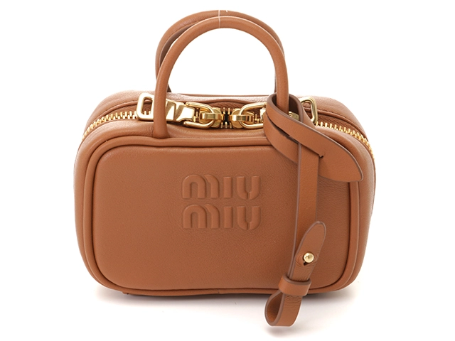 miumiu レザー ボー バッグコニャック新品同様