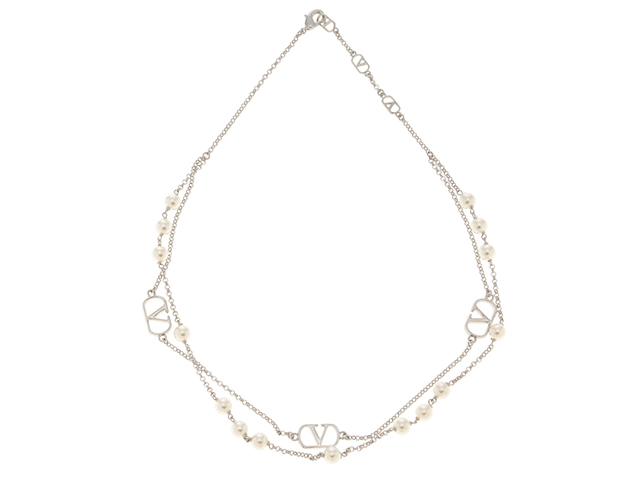 VALENTINO Vロゴシグネチャー スワロフスキー パール ネックレス