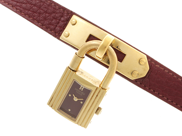 HERMES エルメス ケリーウォッチ KE1.201 ボルドー 赤 GP/レザー