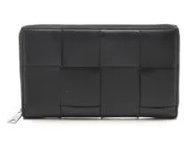 とても綺麗　長財布　カセット　ジップアラウンドウォレット 黒 BOTTEGA VENETA ボッテガヴェネタ 財布 レディース ラウンド