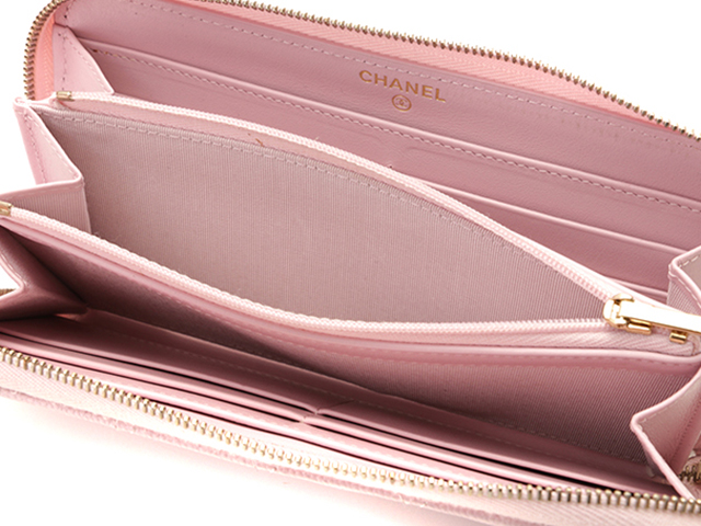 シャネル マトラッセ ロングウォレット ピンク CHANEL シャネル ホック付き長財布 キャビアスキン マトラッセ
