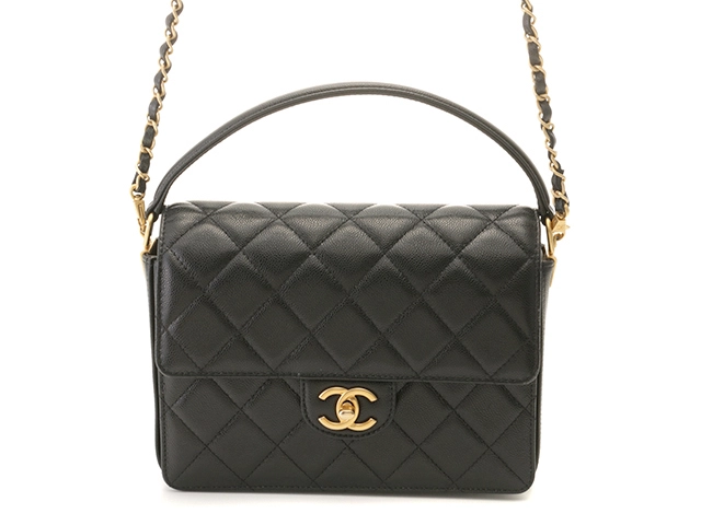 CHANEL シャネル 2WAY マトラッセ スモール トップハンドル フラップバッグ ブラック キャビアスキン【473】