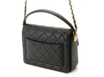 CHANEL シャネル 2WAY マトラッセ スモール トップハンドル フラップバッグ ブラック キャビアスキン【473】