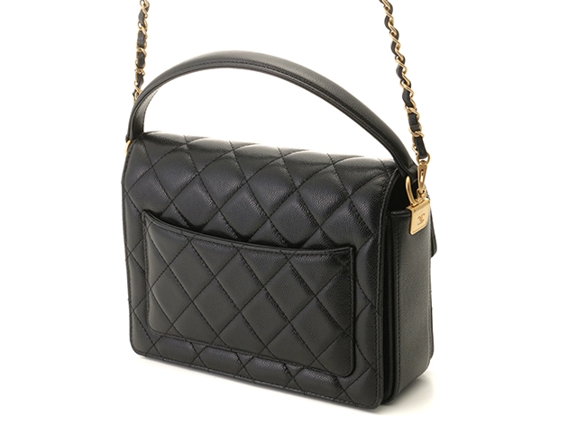 CHANEL シャネル 2WAY マトラッセ スモール トップハンドル フラップバッグ ブラック キャビアスキン【473】