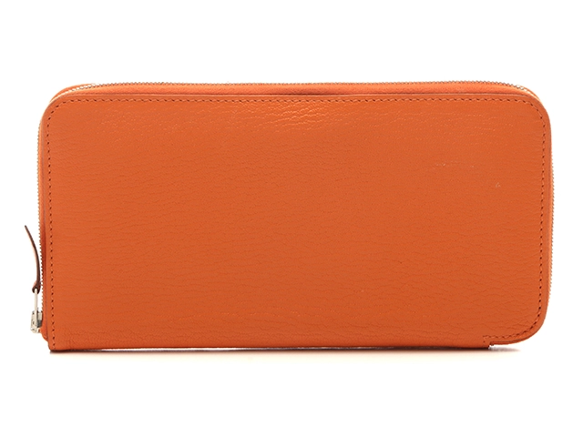 刻印□Q HERMES エルメス 長財布 アザップロング クラシック オレンジ/SV 1417544 2143200640251【437】