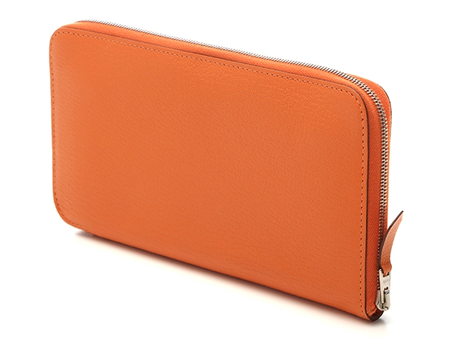 刻印□Q HERMES エルメス 長財布 アザップロング クラシック オレンジ/SV 1417544 2143200640251【437】