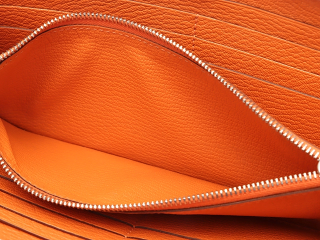 刻印□Q HERMES エルメス 長財布 アザップロング クラシック オレンジ/SV 1417544 2143200640251【437】