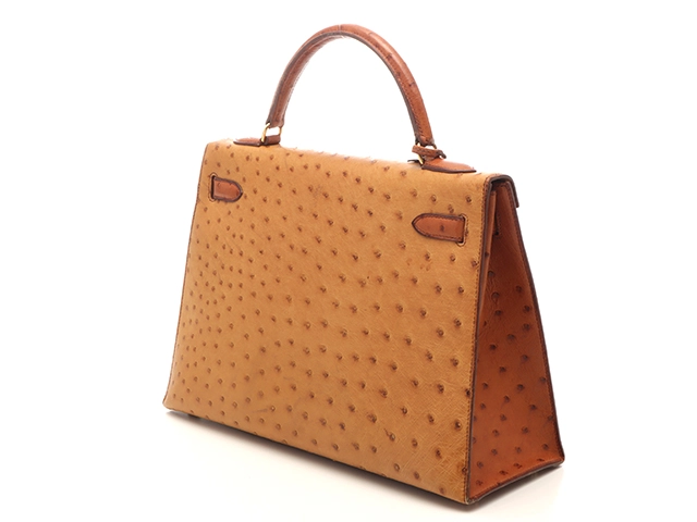 HERMES　エルメス　ショルダーバッグ　ケリー32　コニャック・チェスナック・GP金具　オーストリッチ　○Y刻印・1995年頃製造【472】HA