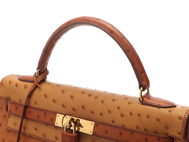 HERMES　エルメス　ショルダーバッグ　ケリー32　コニャック・チェスナック・GP金具　オーストリッチ　○Y刻印・1995年頃製造【472】HA
