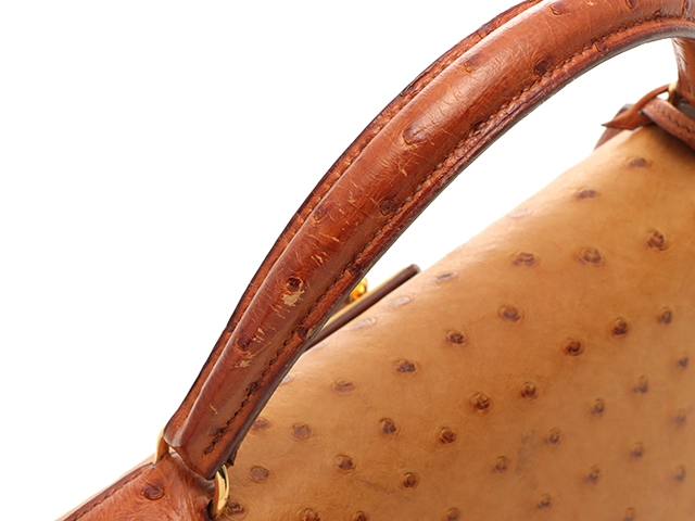 HERMES　エルメス　ショルダーバッグ　ケリー32　コニャック・チェスナック・GP金具　オーストリッチ　○Y刻印・1995年頃製造【472】HA