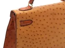 HERMES　エルメス　ショルダーバッグ　ケリー32　コニャック・チェスナック・GP金具　オーストリッチ　○Y刻印・1995年頃製造【472】HA