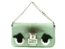 FENDI　フェンディ　ショルダーバッグ　モンスター　マイクロバゲット　ライトグリーン　レザー　8M0354【472】HA