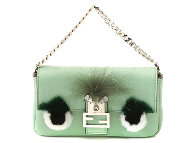 FENDI フェンディ ショルダーバッグ モンスター マイクロバゲット ライトグリーン レザー 8M0354【472】HA