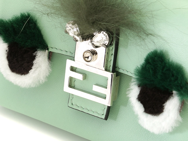 FENDI フェンディ ショルダーバッグ モンスター マイクロバゲット ライトグリーン レザー 8M0354【472】HA