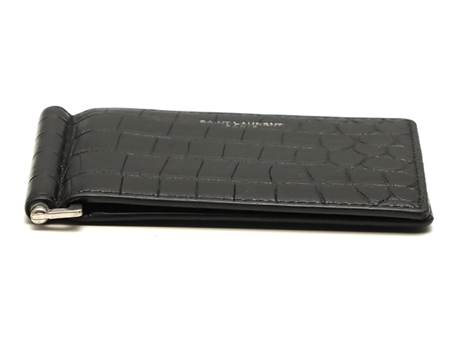 SAINTLAURENT　サンローラン　ビルクリップウォレット ブラック クロコ型押し　【472】YN