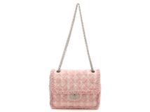 CHANEL シャネル ショルダーバッグ 2.55チェーンショルダーバッグ ピンク/ホワイト/シルバー金具 ツイード ギャランティカード付【472】SJ