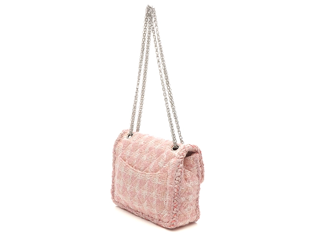 CHANEL シャネル ショルダーバッグ 2.55チェーンショルダーバッグ ピンク/ホワイト/シルバー金具 ツイード ギャランティカード付【472】SJ
