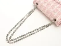 CHANEL シャネル ショルダーバッグ 2.55チェーンショルダーバッグ ピンク/ホワイト/シルバー金具 ツイード ギャランティカード付【472】SJ