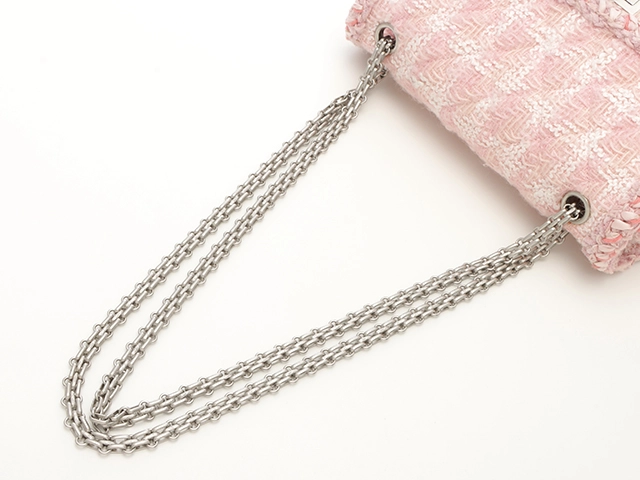 CHANEL シャネル ショルダーバッグ 2.55チェーンショルダーバッグ ピンク/ホワイト/シルバー金具 ツイード ギャランティカード付【472】SJ
