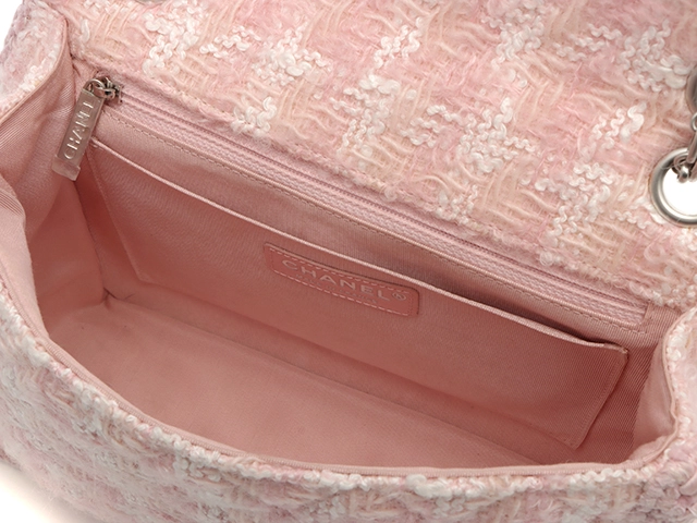 CHANEL シャネル ショルダーバッグ 2.55チェーンショルダーバッグ ピンク/ホワイト/シルバー金具 ツイード ギャランティカード付【472】SJ