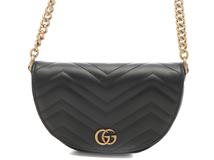 GUCCI　グッチ　ＧＧマーモント　チェーンショルダー　ブラック　レザー　【472】YN