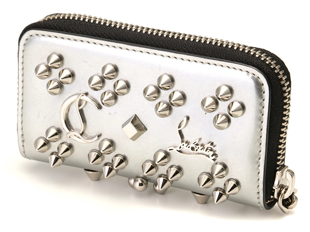 Christian Louboutin クリスチャンルブタン パネトーネコイン＆キーケース シルバー/レッド パテントレザー 【472】YY