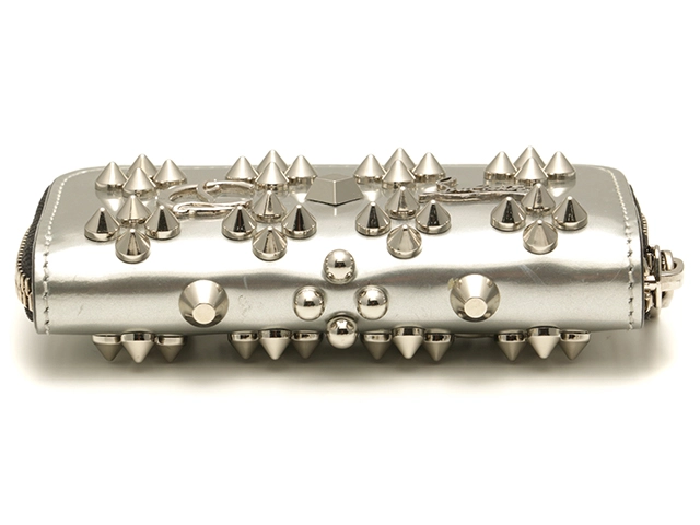 Christian Louboutin クリスチャンルブタン パネトーネコイン＆キーケース シルバー/レッド パテントレザー 【472】YY