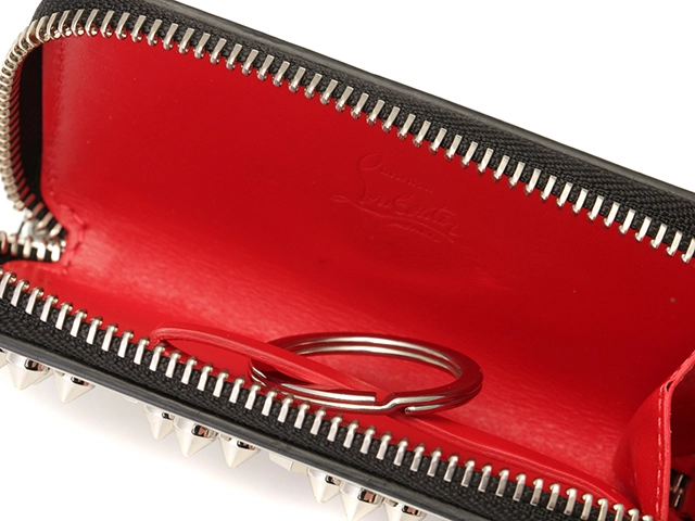 Christian Louboutin クリスチャンルブタン パネトーネコイン＆キーケース シルバー/レッド パテントレザー 【472】YY