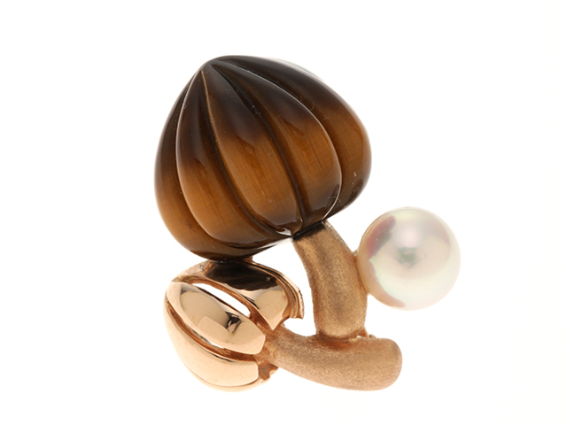 MIKIMOTO ミキモト ピンクゴールド タイガーアイ パール ピンブローチ