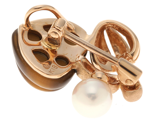 MIKIMOTO ミキモト ピンクゴールド タイガーアイ パール ピンブローチ